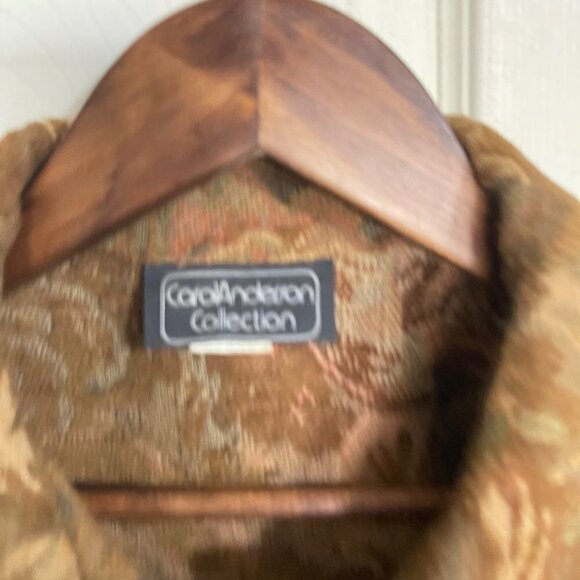 Carol Anderson Vintage Womens Tan Brown Tapestry Floral Button Up Blazer Large - Picture 2 of 5